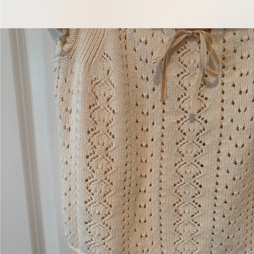 NWT Haute Hippie Cream Knit Puff Sleeve Top Cotton Boho Chic Cropped Size XL - Picture 5 of 6